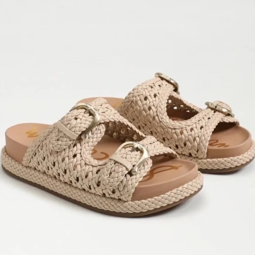 Sam Edelman Reid Linen Woven Sandals Double Stap Slides - Picture 1 of 9